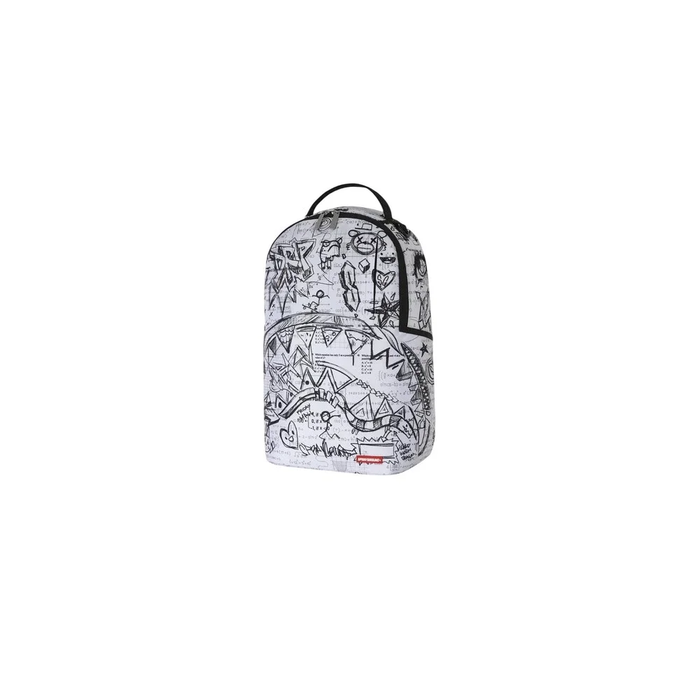 Sprayground Doodles Over Math Class Dismissed Shark Mouth Backpack White Black